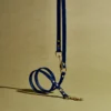 Longue laisse ajustable en cuir italien bleu marine