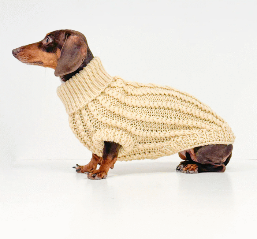 Pull tricoté à la main  – Jaune pastel