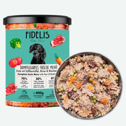 Canard à la patate douce, poire et canneberges (verre)