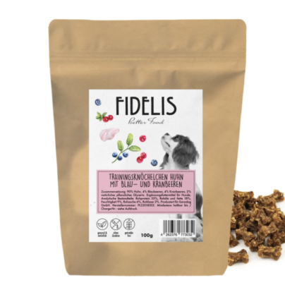 Friandises d´entrainements Poulet avec myrtilles et cranberries - FIDELIS - (100g)
