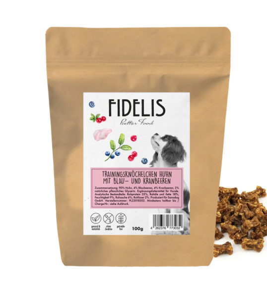 Friandises d´entrainements Poulet avec myrtilles et cranberries - FIDELIS - (100g)